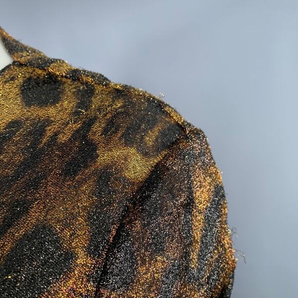 ISABEL MARANT Size S Brown Black Metallic Silk Blend Animal Print Dress Top - Picture 6 of 9